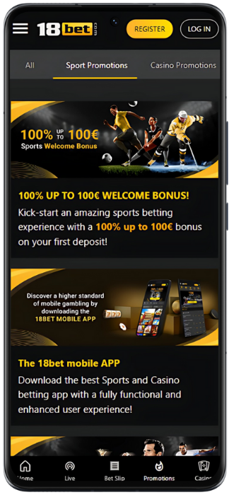 18Bet Screenshot of current promotions
