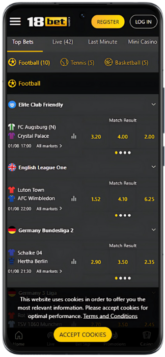 18Bet Screenshot of the Sport program
