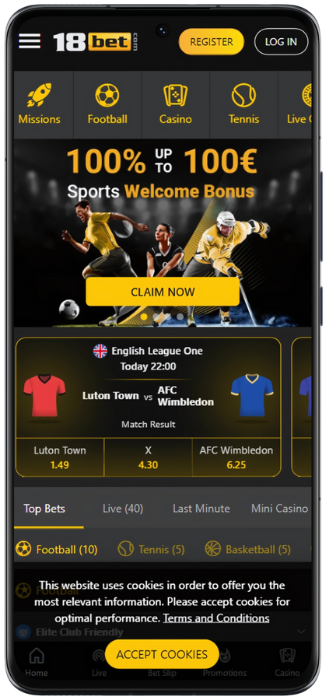 18Bet Screenshot of the website